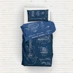 The Lucid Lab Fender Stratocaster Blueprint & Gibson Les Paul Navy Blue Çift Taraflı Nevresim Takımı - Renkli - 160 x 220 cm