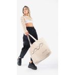 The Lycos "waves Of Life" Canvas Tote Omuz ve Plaj Çantası - Krem