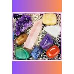 THE MAGIC OF HEALING (3971) 7 Çakra, 1 Piramit Pembe Kuvars, 1 Ametist Ham (Pozitif Ortam Için Şifa) Doğal Taş Set çok renkli Tek Ebat