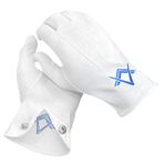 THE MASONIC COLLECTION - Masonik Beyaz Premium Pamuk Eldiven - Kare ve Pusula Logolu kraliyet mavisi işlemeli beyaz - Yıkanabilir ve Yeniden Kullanılabilir - Erkekler için ideal Mason hediyesi, beyaz