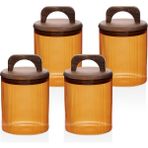 The Mia Akasya Kulplu Cam Kavanoz Seti Amber 4 Parça 700 ml - 4 Adet