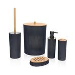 The Mia Stripe Bambu Kapaklı Banyo Seti 5 Parça Siyah Bny0025