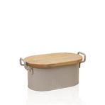 The Mia Stripe Metal Ahşap Kapaklı Ekmek Kutusu 40 X 22 Cm - Bej