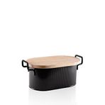 The Mia Stripe Metal Ahşap Kapaklı Ekmek Kutusu 40 X 22 Cm - Siyah