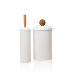 The Mia Stripe Metal Çöp Kovası & Tuvalet Fırçası 2'li Banyo Seti - Beyaz