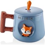 The Mia Tilki Kapaklı ve Kaşıklı Kupa 370 ml - Renkli