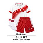 The RAVEN Premium Türkiye Milli Takım Serisi Polo Yaka Beyaz Çocuk Futbol Forması 3 PARÇA ( ÇORAP )