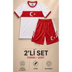 The RAVEN Premium Türkiye Serisi Çocuk Beyaz Futbol Forması 2 PARÇA