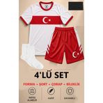 The RAVEN Premium Türkiye Serisi Çocuk Beyaz Futbol Forması 4 PARÇA (ÇORAP BİLEKLİK)