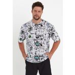 THE RULE Erkek Beyaz Oversize Fit Bisiklet Yaka Baskılı Pamuklu T-Shirt