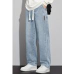 THE RULE Erkek Buz Mavi Baggy Beli Lastikli Likralı Düz Paça Bol Kesim Esnek Jean Denim Kot Pantolon Rf0484