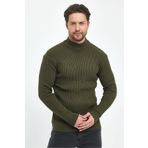 THE RULE Erkek Haki Regular Fit Yarım Balıkçı Yaka Fitilli Triko Kazak RF0447