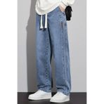 THE RULE Erkek Mavi Baggy Beli Lastikli Likralı Düz Paça Bol Kesim Esnek Jean Denim Kot Pantolon Mavi L