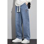 THE RULE Erkek Mavi Baggy Beli Lastikli Likralı Düz Paça Bol Kesim Esnek Jean Denim Kot Pantolon