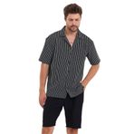 THE RULE Erkek Siyah Oversize Fit Kısa Kollu Rahat Kesim Çizgili Apaş Yaka Dokulu Yazlık Gömlek Siyah S