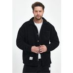 THE RULE Erkek Siyah Peluş Oversize Fit Gömlek Yaka Kışlık Rahat Tek Cepli Ceket RF0457