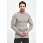 THE RULE Erkek Vizon Regular Fit Yarım Balıkçı Yaka Fitilli Triko Kazak RF0447