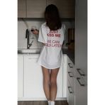 THE RULE Kadın Just Kiss Me Baskılı Oversize%100 Pamuk Geniş Kesim Yumuşak Dokulu Bisiklet Yaka T-Shirt Beyaz L