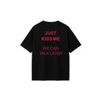 THE RULE Kadın Just Kiss Me Baskılı Oversize%100 Pamuk Geniş Kesim Yumuşak Dokulu Bisiklet Yaka T-Shirt Siyah S