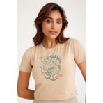 The Sea is Calling Summer Vibe Deniz Güneş Kum Yaz Kadın Tişört Kısa Kollu T-shirt Bej Crop Top Bej