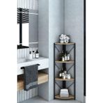 The Violett Datça 4 Raflı Banyo Rafı Köşe Metal Çok Amaçlı Dekoratif Raf Beyaz - Ceviz