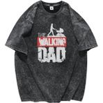 The Walking Dad Yazılı Yıkamalı Tişört, Oversize Babalar Günü Temalı Vintage T-Shirt - Siyah - 3XL