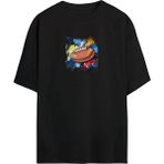 The Wert Amerikan Futbol Topu Baskılı Siyah Oversize Tshirt - XL