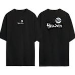 The Wert Cadılar Bayramı Halloween Illüstrasyon Ön Arka Baskılı Sıyah Oversize T-Shirt - Siyah