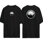 The Wert Mavi ve Beyaz Yakıt Göstergesi Illüstrasyon Ön Arka Baskılı Sıyah Oversize T-Shirt - XL - Siyah