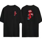 The Wert Piercing Çizim Ile Dil Ön Arka Baskılı Sıyah Oversize T-Shirt - XL - Siyah