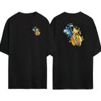 The Wert Suluboya Saksafon Ön Arka Baskılı Sıyah Oversize T-Shirt - Siyah