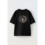 The Wert Unisex Amerika Mifer Tasarım Baskılı Pamuk Sıyah Oversize T-Shirt - Siyah