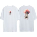 The Wert Unisex Astronot Takım Elbise Çizimi ve Ay Ön Arka Baskılı Beyaz Oversize T-Shirt
