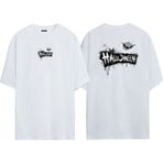The Wert Unisex Cadılar Bayramı Halloween Illüstrasyon Ön Arka Baskılı Beyaz Oversize T-Shirt