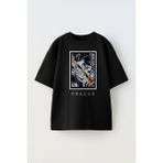 The Wert Unisex Demon Slayer Rangoku Tasarım Baskılı Pamuk Sıyah Oversize T-Shirt - Siyah