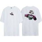 The Wert Unisex Ganster Maske Smile Ön Arka Baskılı Beyaz Oversize T-Shirt - XL