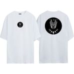 The Wert Unisex Kara Panter Ön Arka Baskılı Beyaz Oversize T-Shirt