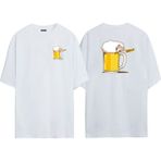 The Wert Unisex Koyun Beeeer Ön Arka Baskılı Beyaz Oversize T-Shirt - M