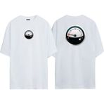 The Wert Unisex Mavi ve Beyaz Yakıt Göstergesi Illüstrasyon Ön Arka Baskılı Beyaz Oversize T-Shirt - XL