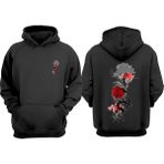 The Wert Unisex Minimalist Japon Agac Red Tasarım Ön Arka Baskılı Normal Kalıp Siyah Sweatshirt