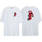 The Wert Unisex Piercing Çizim Ile Dil Ön Arka Baskılı Beyaz Oversize T-Shirt