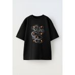 The Wert Unisex Shen Long Ejderha Tasarım Baskılı Pamuk Sıyah Oversize T-Shirt - Siyah