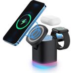 The Wlue 3in1 Magsafe Uyumlu 15W Rgb Kablosuz Şarj Standı Iphone Android Telefonlar, Apple Watch Saatler - Siyah