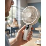 The Wlue Şarjlı Standlı Güçlü El Fanı | Masaüstü Mini Vantilatör | 1200MAH | 5 Kademe Hız Ayarı | Dijital Gösterge - Beyaz