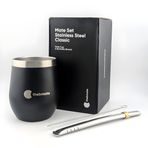 thebmate Klasik Set Yerba Mate Kupası - Paslanmaz Çelik Mate Kupası - Kapaklı Siyah Mate Seti, Bombilla Hasır ve Temizleme Fırçası (8 oz)