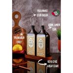 TheBRo 500 ml Ahşap Stantlı Premium Serisi Amber Renkli Zeytinyağı Şişesi ve Ayçiçek Yağı Şişesi Set