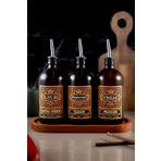 TheBRo 500ML Amber Renkli Ahşap Stantlı Zeytinyağ, Narekşisi,Sirke Şişesi Vintage Set