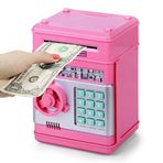 Thedttoy ATM Kumbara 3-12 Yaş Çocuklar için, Elektronik Para Bankası Güvenli Kumbara Kız Erkek Çocuklar için Şifre Para Güvenli Tasarruf Para Kasası, Doğum Günü Çocuk Günü İçin En İyi Hediye (Pembe)