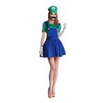 thematys Super Mario Luigi Şapka + Elbise + Sakal + Eldiven - Kadınlar için Kostüm Seti - Fasching, Karnaval ve Cosplay için mükemmel (M, 160 - 165 cm boy ölçüsü)
