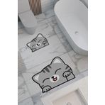 THEMODERNHANE Kedi Desenli Eko Banyo Paspası, Kaymaz Taban, Makinada Yıkanabilir, Dijital Baskı 2'li Set
